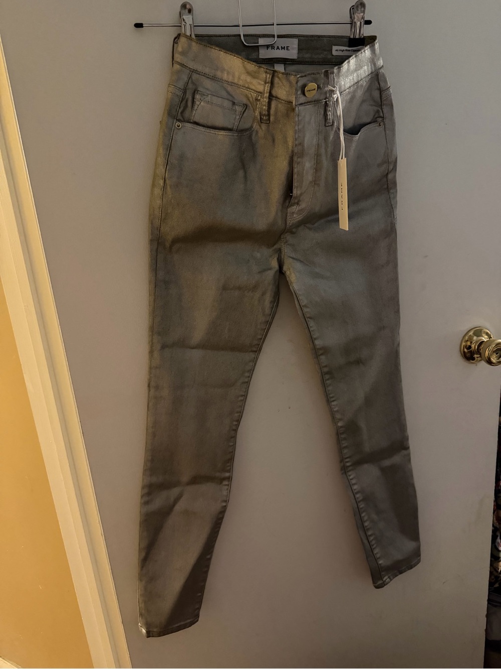 Frame Denim Women’s Metallic Gray Slim Jeans